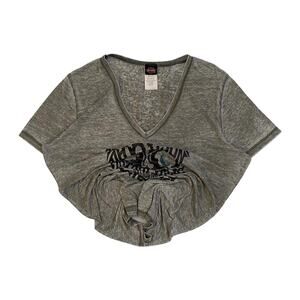 Harley Davidson Women's Skull Logo V Neck Heathered Short Sleeve T Shirt Grey XL